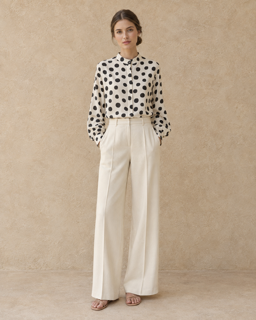 ONORA Wexford Polka Dot Stand-Collar Top — Black