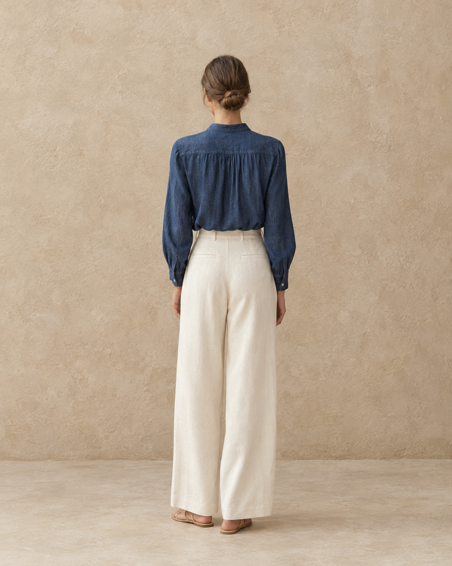 ONORA Amelie Denim-Look Blouse — full length back