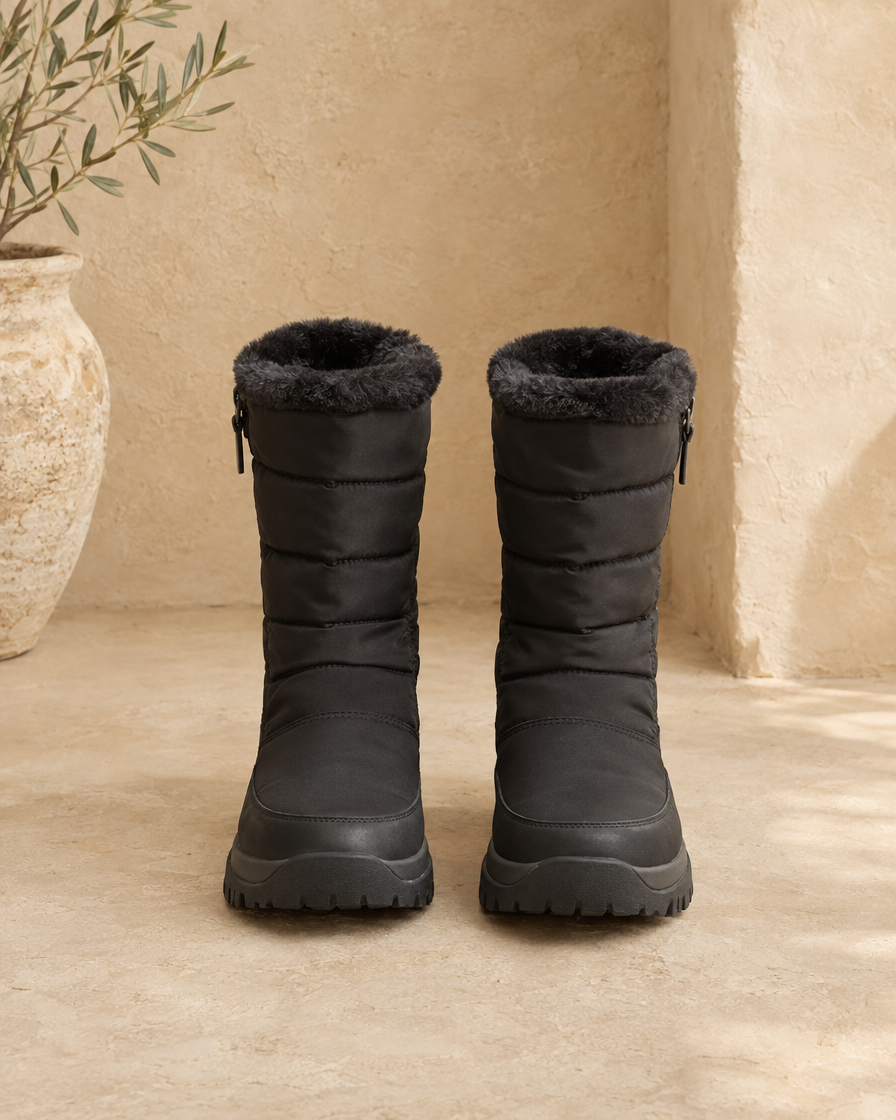 Women's Snow Boots with Plush Lining and Non-Slip Sole — pair, front view, Black