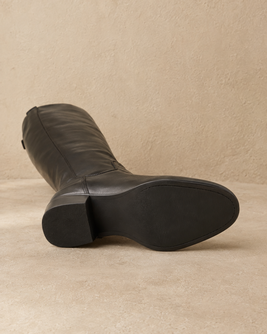 Knee-High Riding Boots with Buckle Straps and Low Block Heel — outsole