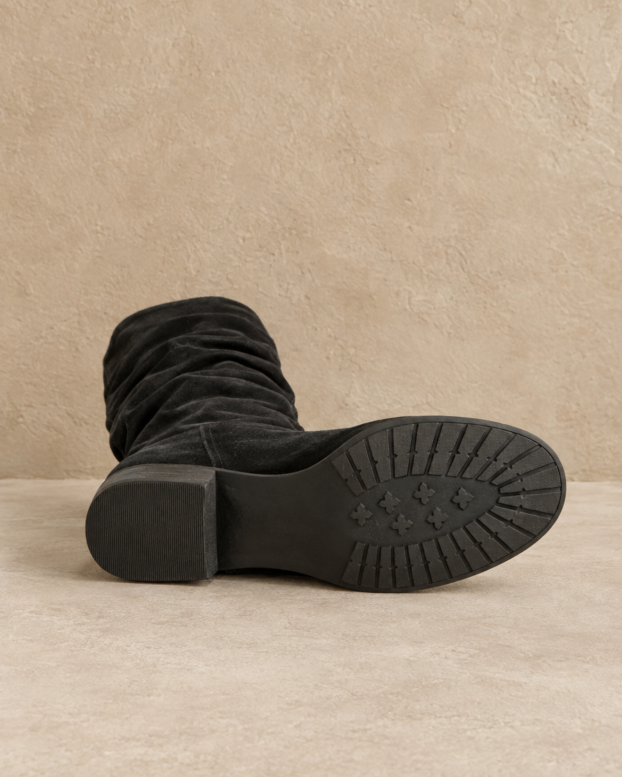 Slouchy Mid-Calf Boots with Round Toe and Flat Sole — outsole