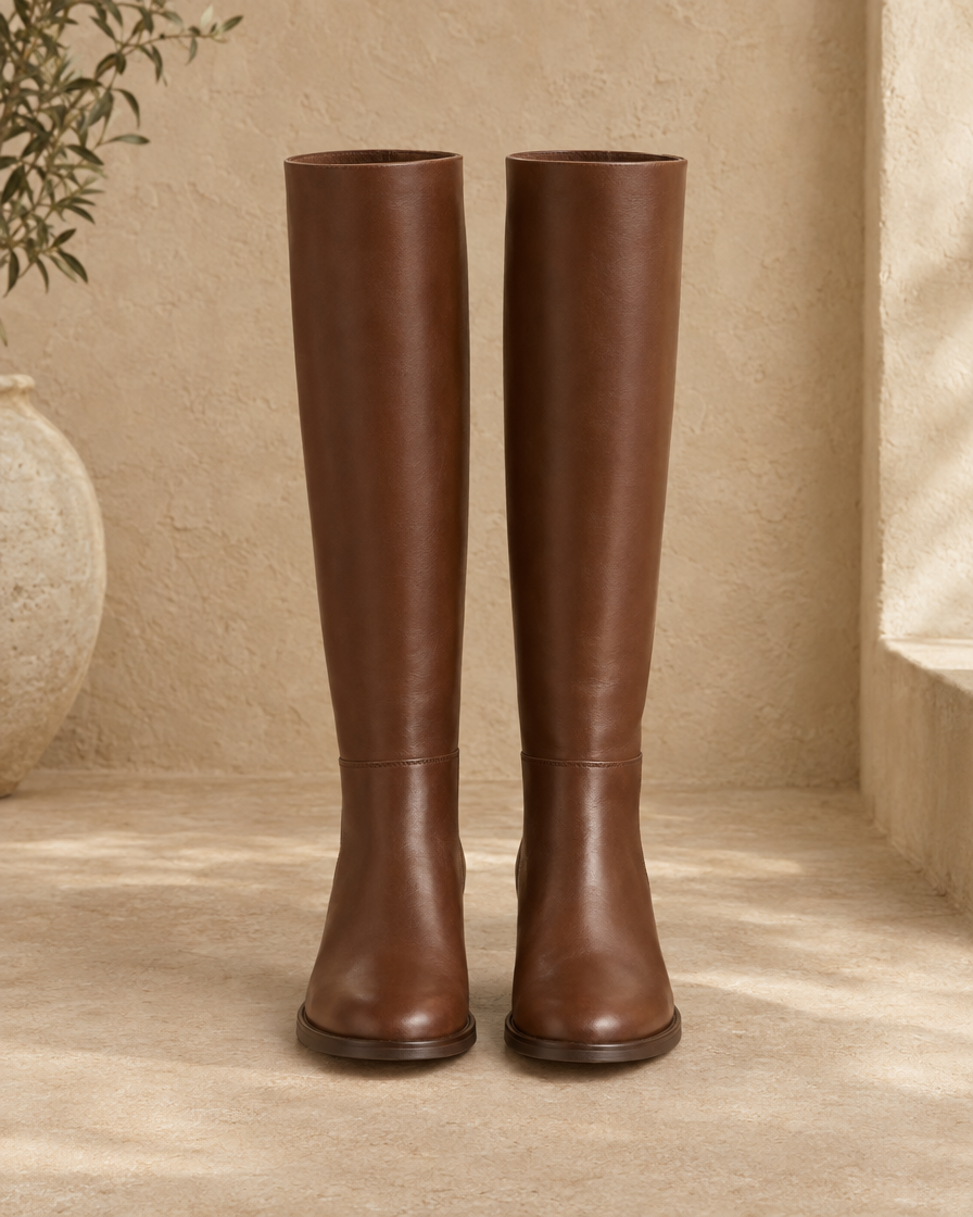 Pull-On Knee-High Boots with Cushioned Footbed — Brown