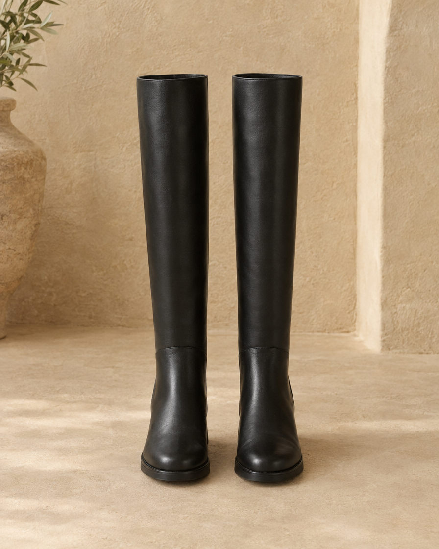 Pull-On Knee-High Boots with Cushioned Footbed — pair, front view, Black