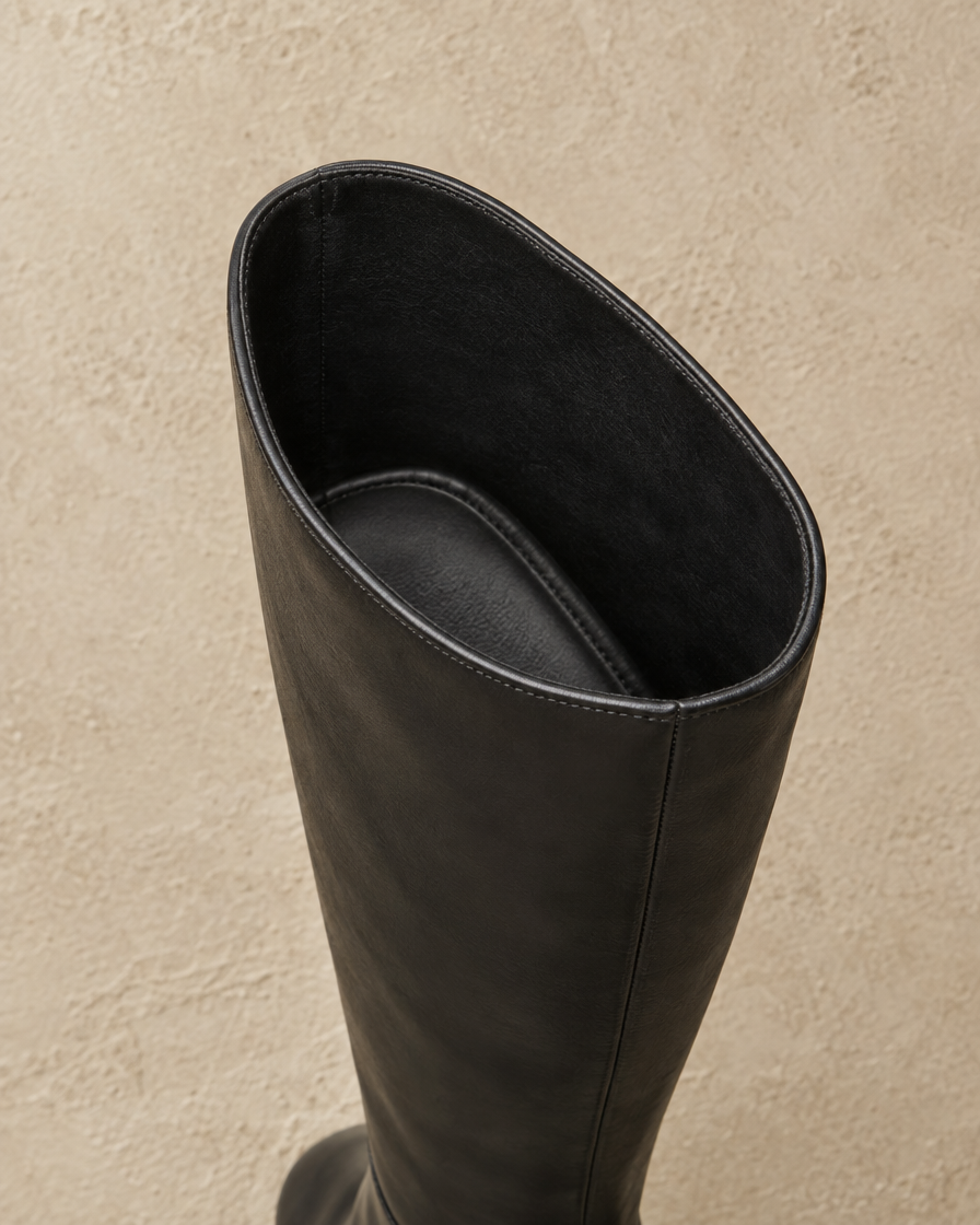 Pull-On Knee-High Boots with Cushioned Footbed — shaft opening and footbed detail