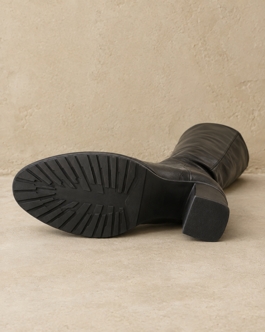 Round Toe Knee-High Boots with Block Heel — outsole