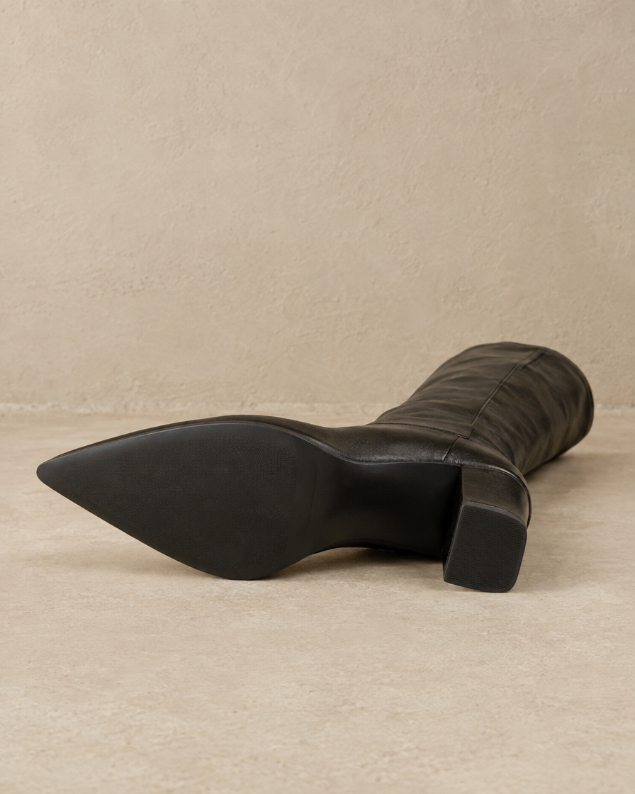 Pointed Toe Knee-High Boots with Wide Opening — outsole