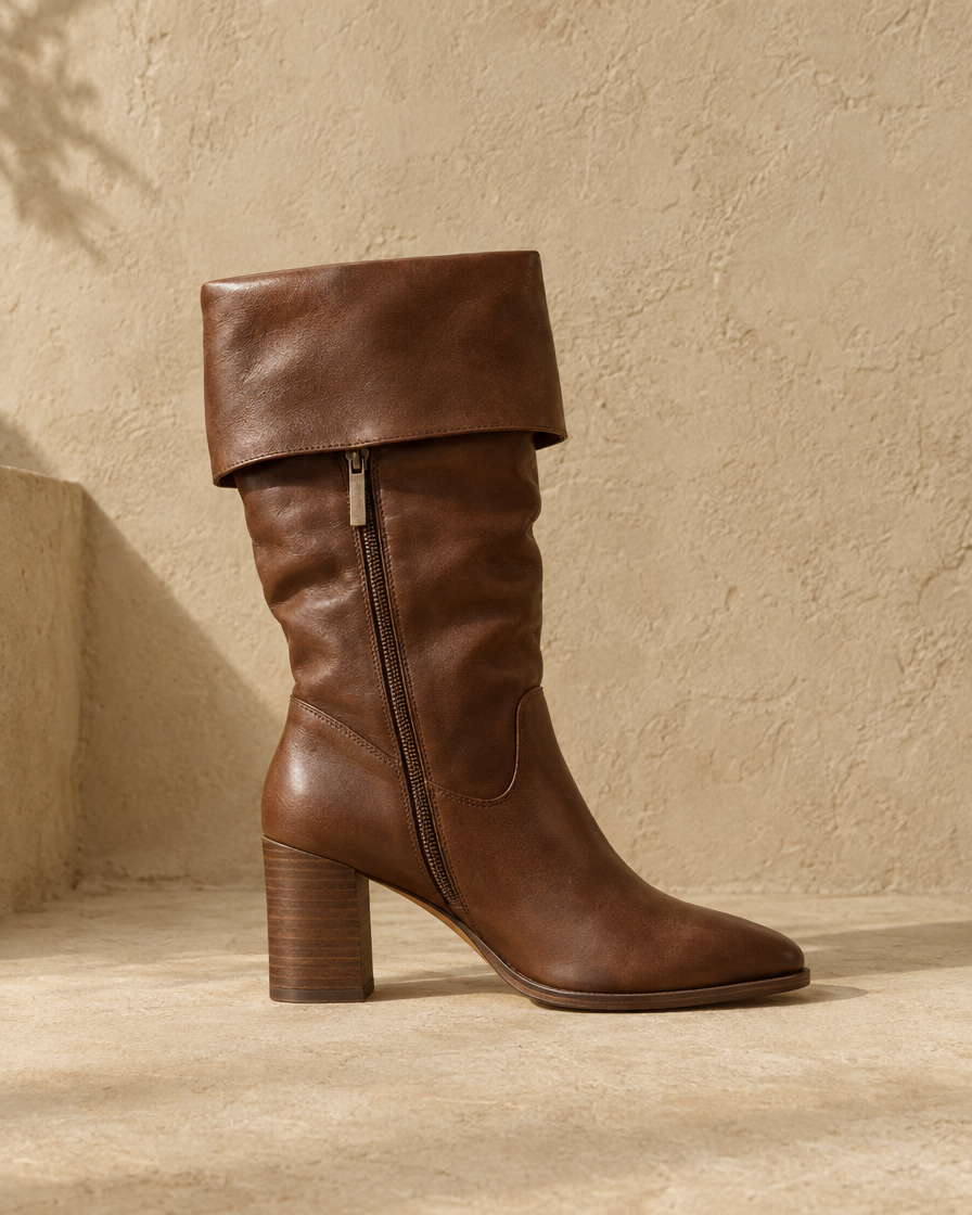 Women's Fold-Over Mid-Calf Boots with Side Zipper — side profile