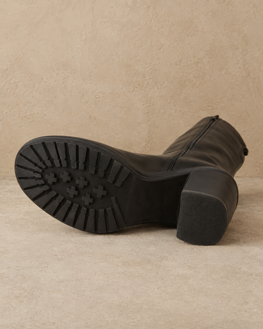 High-Cut Boots with Chunky Heel and Rivet Detail — outsole