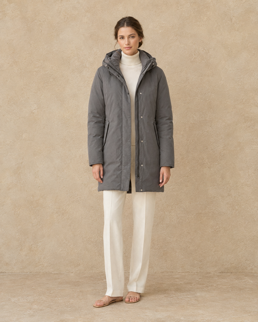ONORA Winterbourne Waterproof Hooded Winter Parka — full length front, Gray