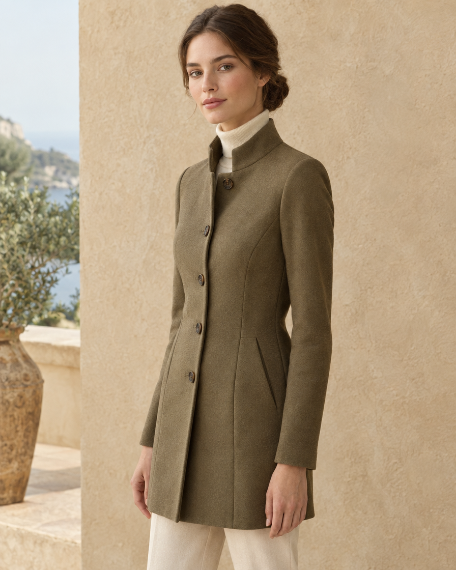 Women's Stand-Collar Coat with Deep Pockets — three-quarter view