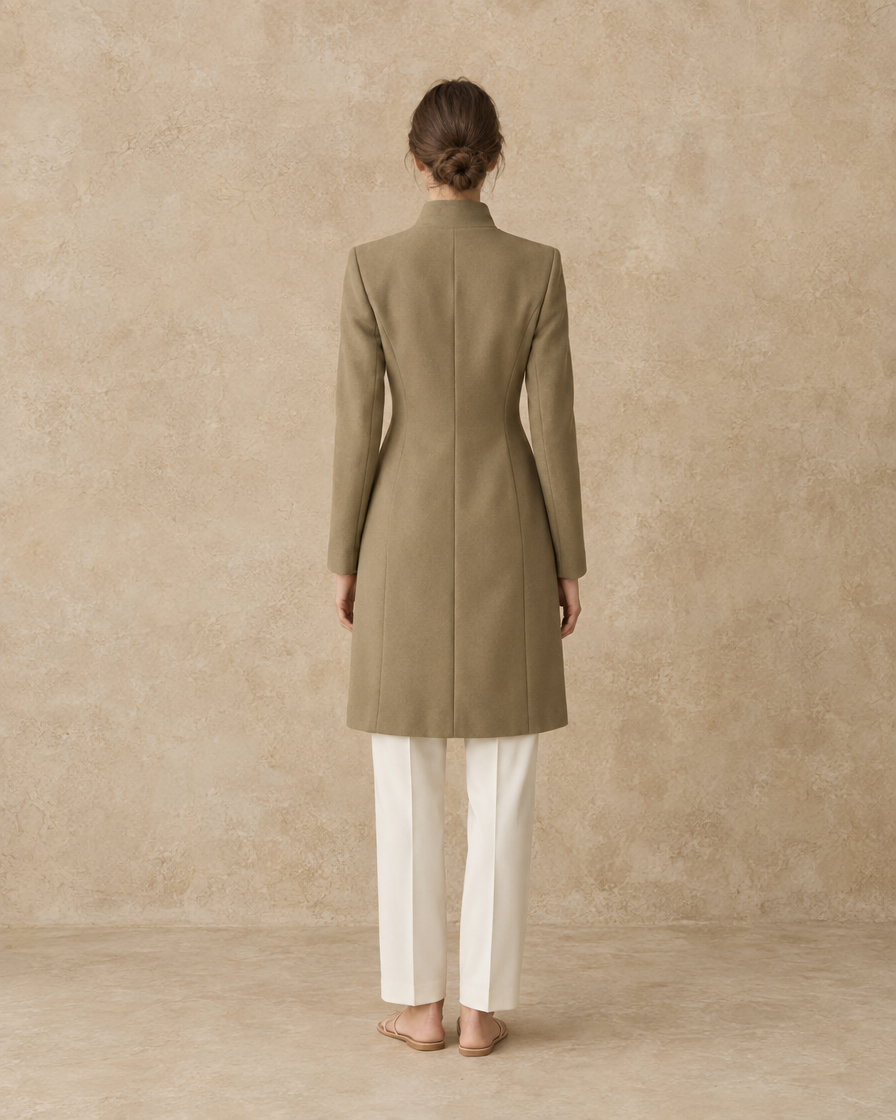 Women's Stand-Collar Coat with Deep Pockets — full length back