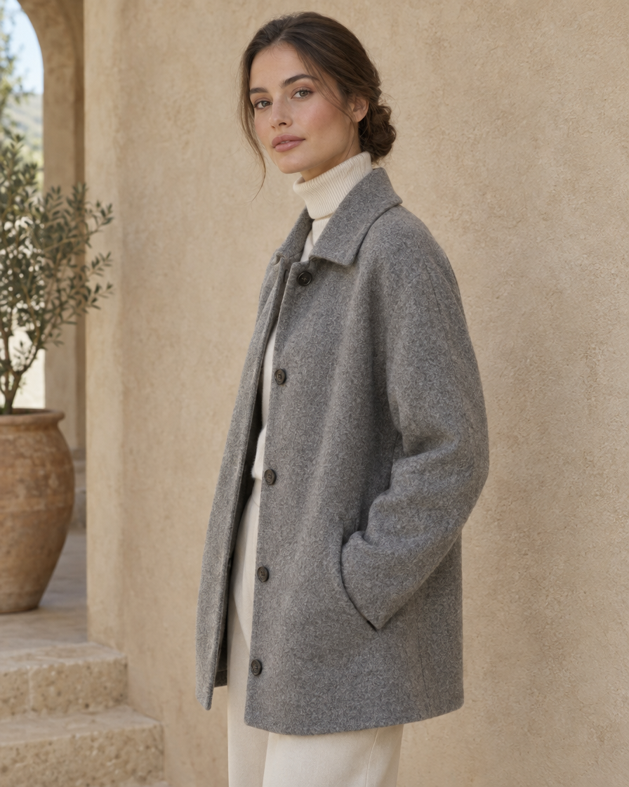 ONORA Thornhill Mid-Length Wool-Blend Coat — three-quarter view