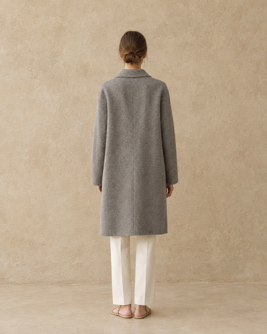 ONORA Thornhill Mid-Length Wool-Blend Coat — full length back