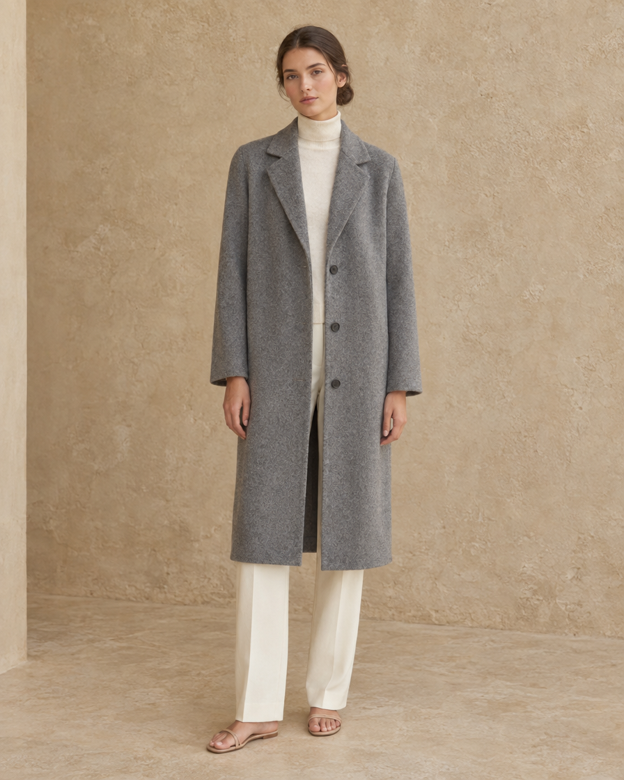 ONORA Thornhill Mid-Length Wool-Blend Coat — full length front, Grey