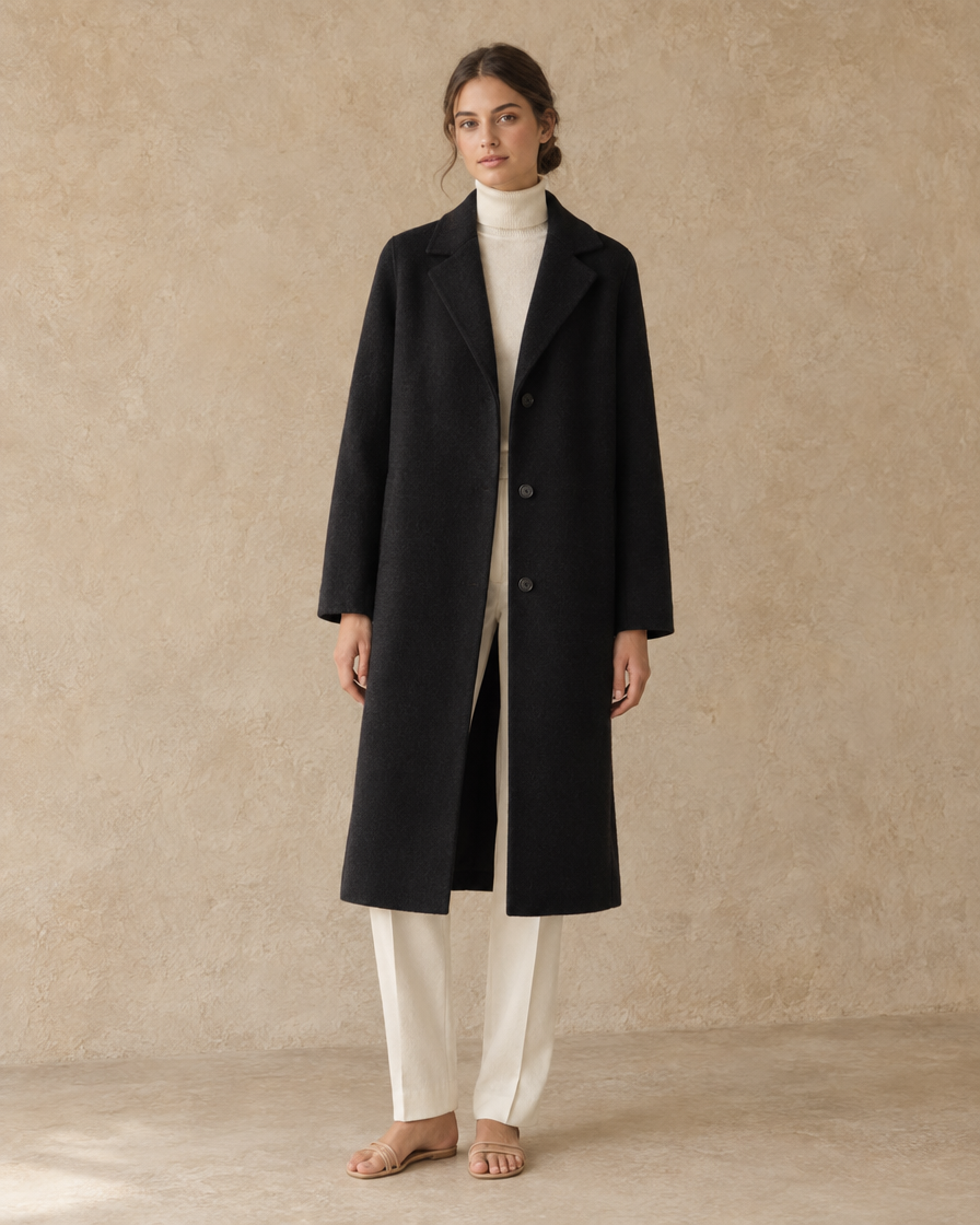 ONORA Thornhill Mid-Length Wool-Blend Coat — Black