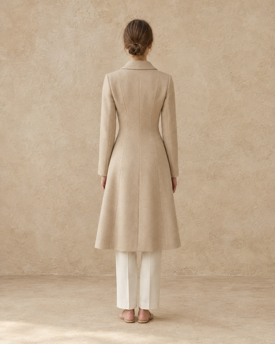 ONORA Sagaponack Notched-Lapel Long Tailored Coat — full length back