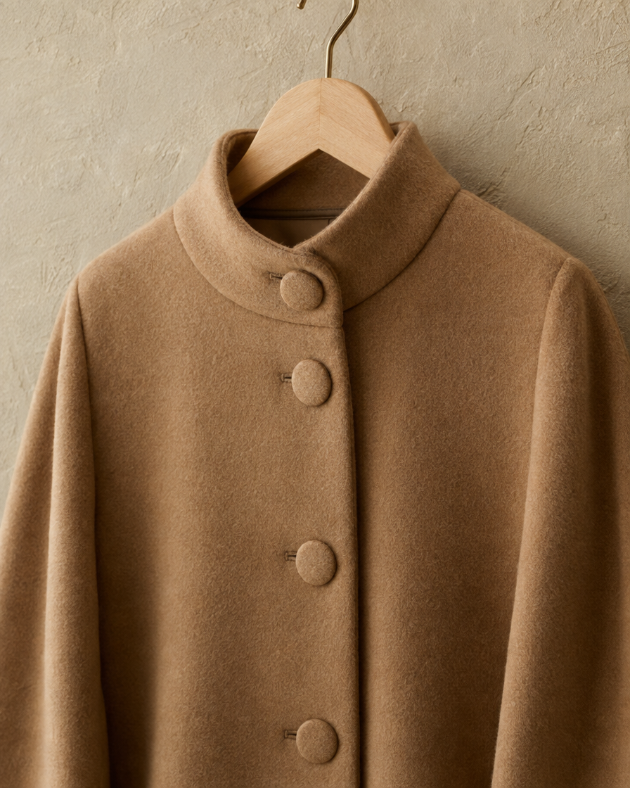 A-Line Coat with Stand Collar — stand collar and button detail