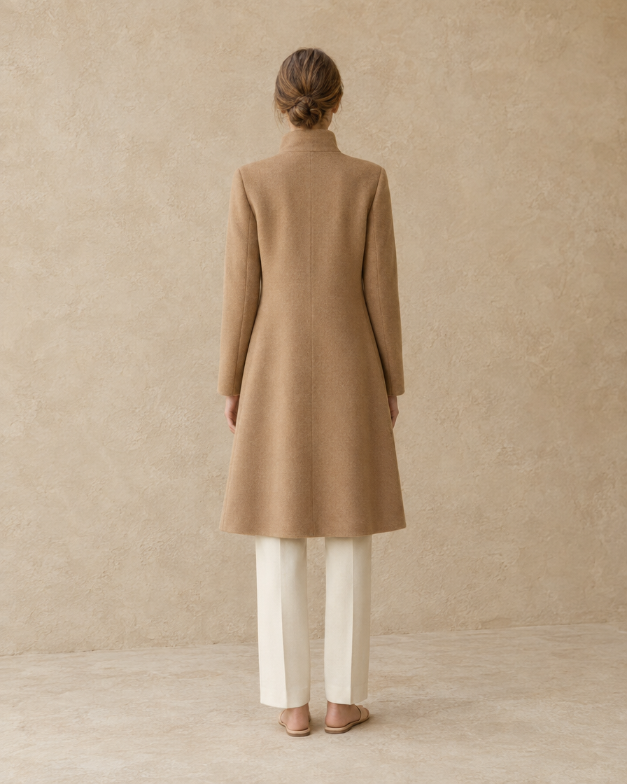 A-Line Coat with Stand Collar — full length back