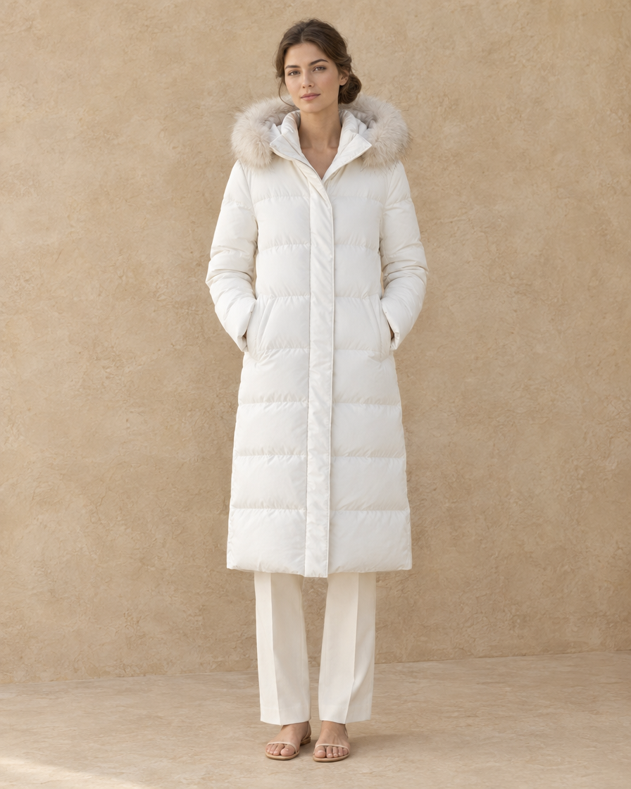 ONORA Ardmore Long Hooded Puffer Coat — White