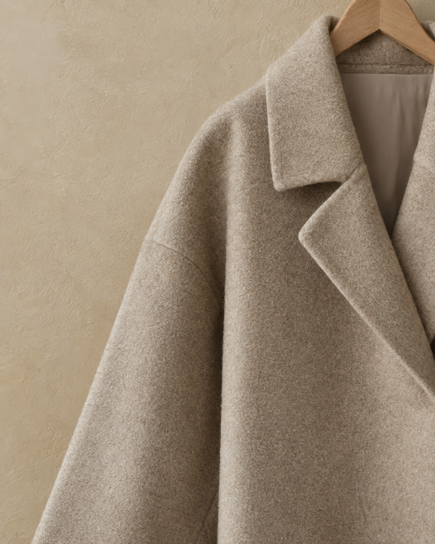 ONORA Ashbourne Oversized Wool-Blend Coat — dropped shoulder and sleeve detail
