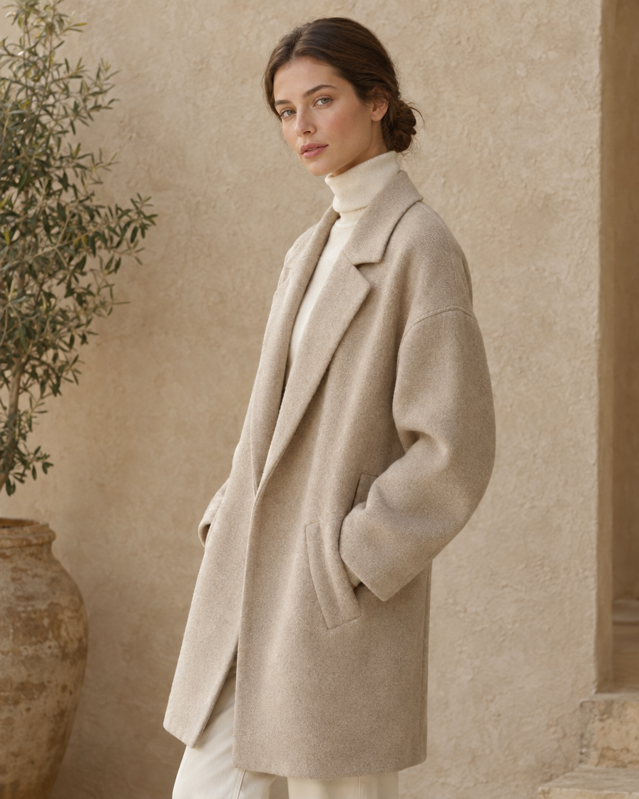 ONORA Ashbourne Oversized Wool-Blend Coat — three-quarter view