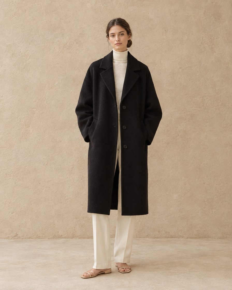 ONORA Ashbourne Oversized Wool-Blend Coat — Black