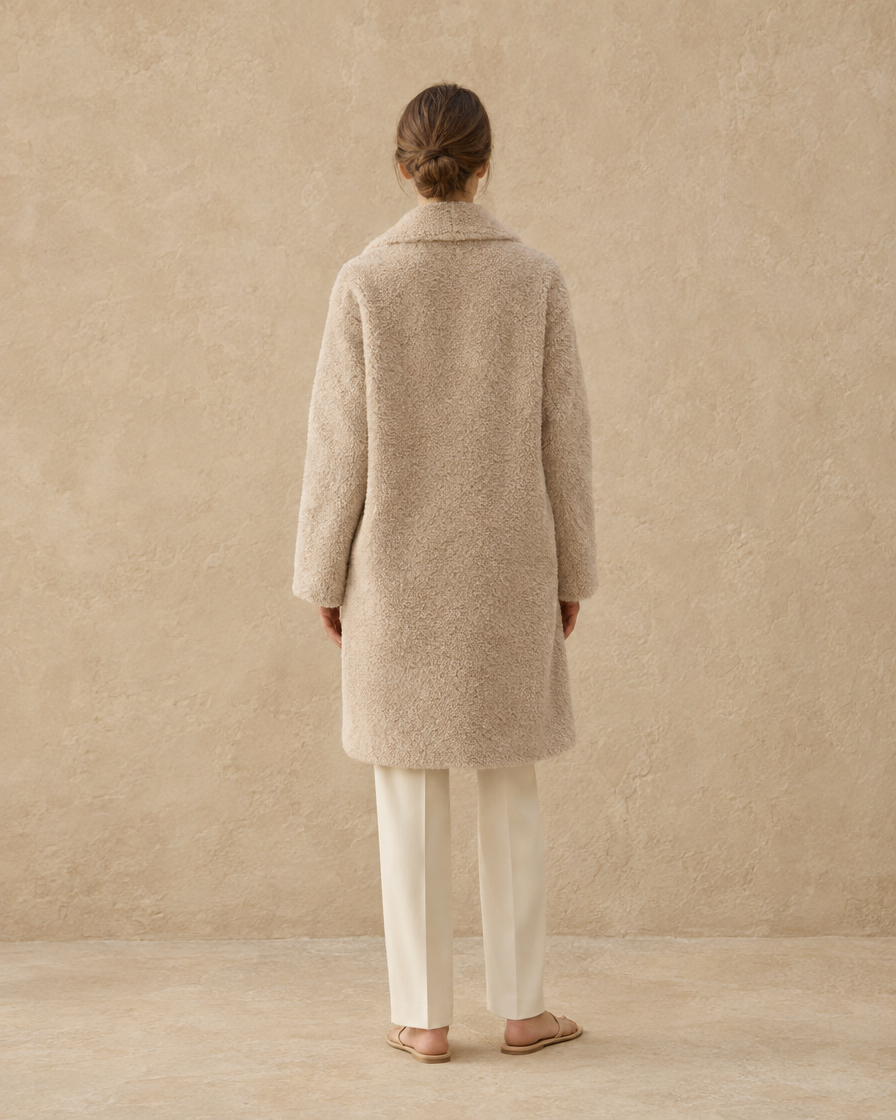 ONORA Bramble Fleece Lapel Coat — full length back