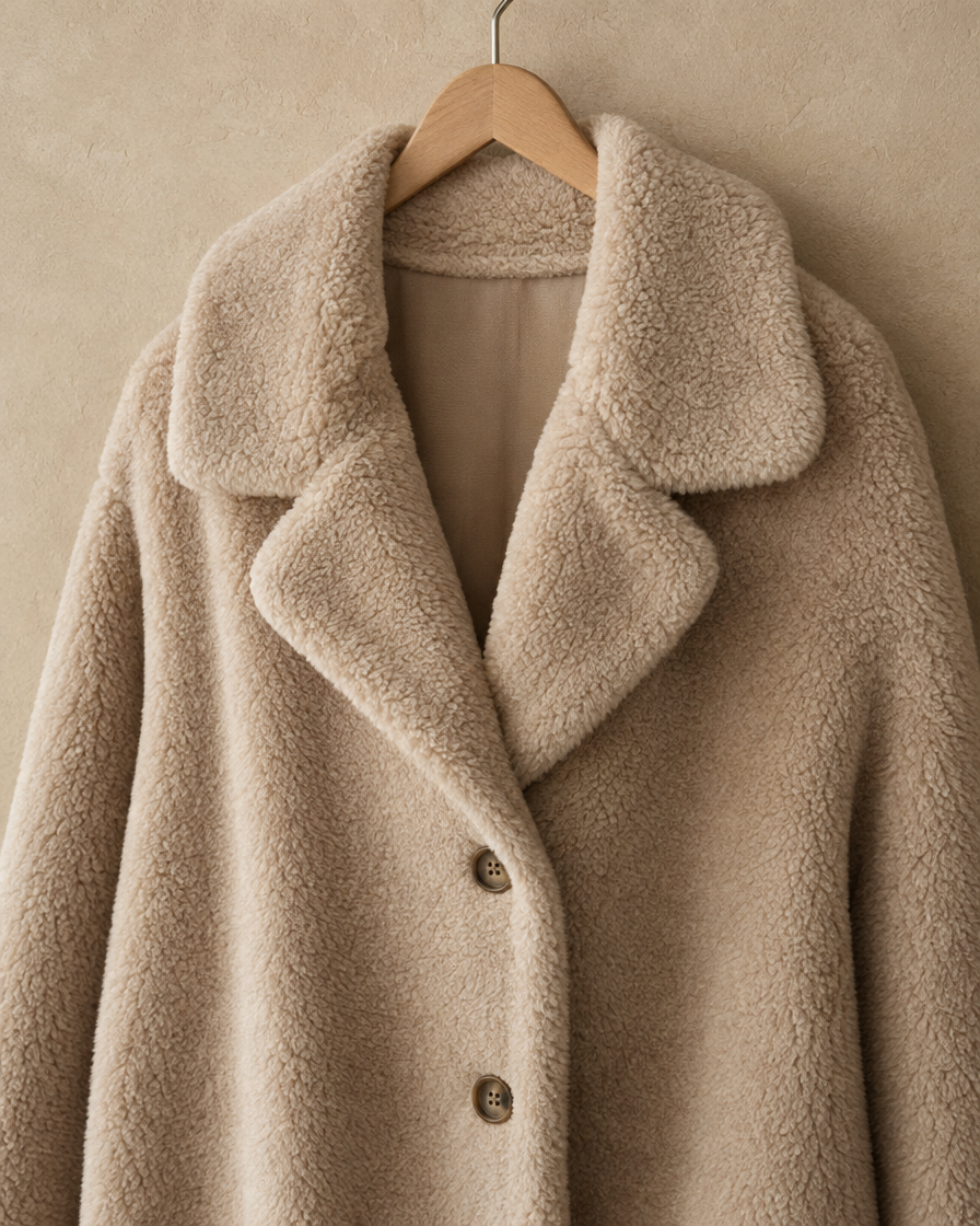 ONORA Bramble Fleece Lapel Coat — lapel and fleece detail