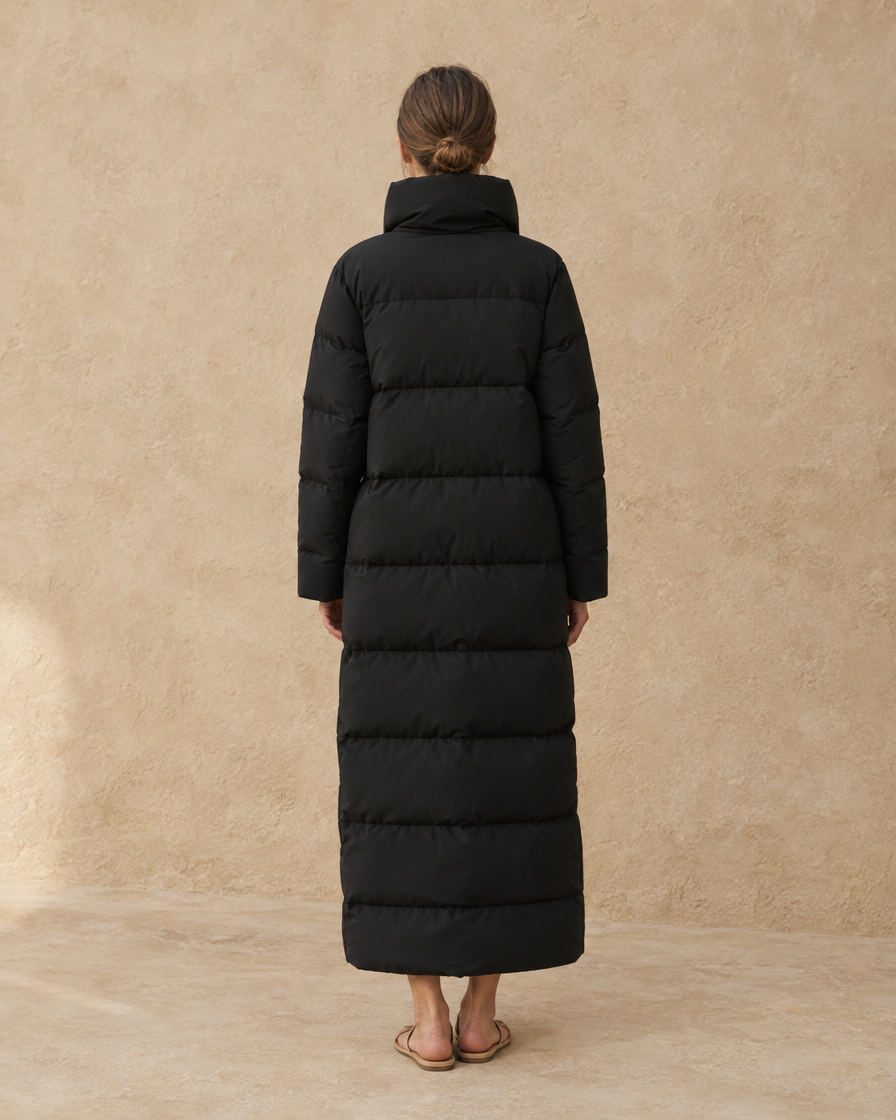 ONORA Brackley Oversized-Collar Long Puffer Coat — full length back