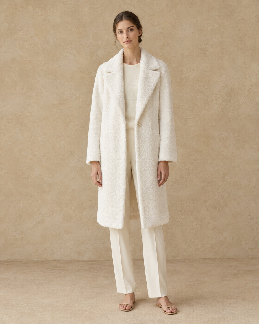 ONORA Bramble Fleece Lapel Coat — White