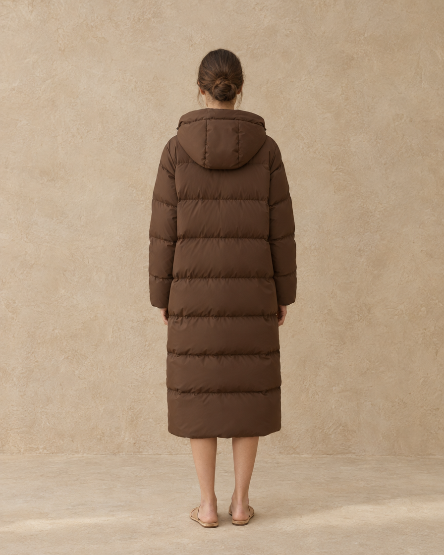 ONORA Chalet Extra-Long Hooded Puffer Parka — full length back
