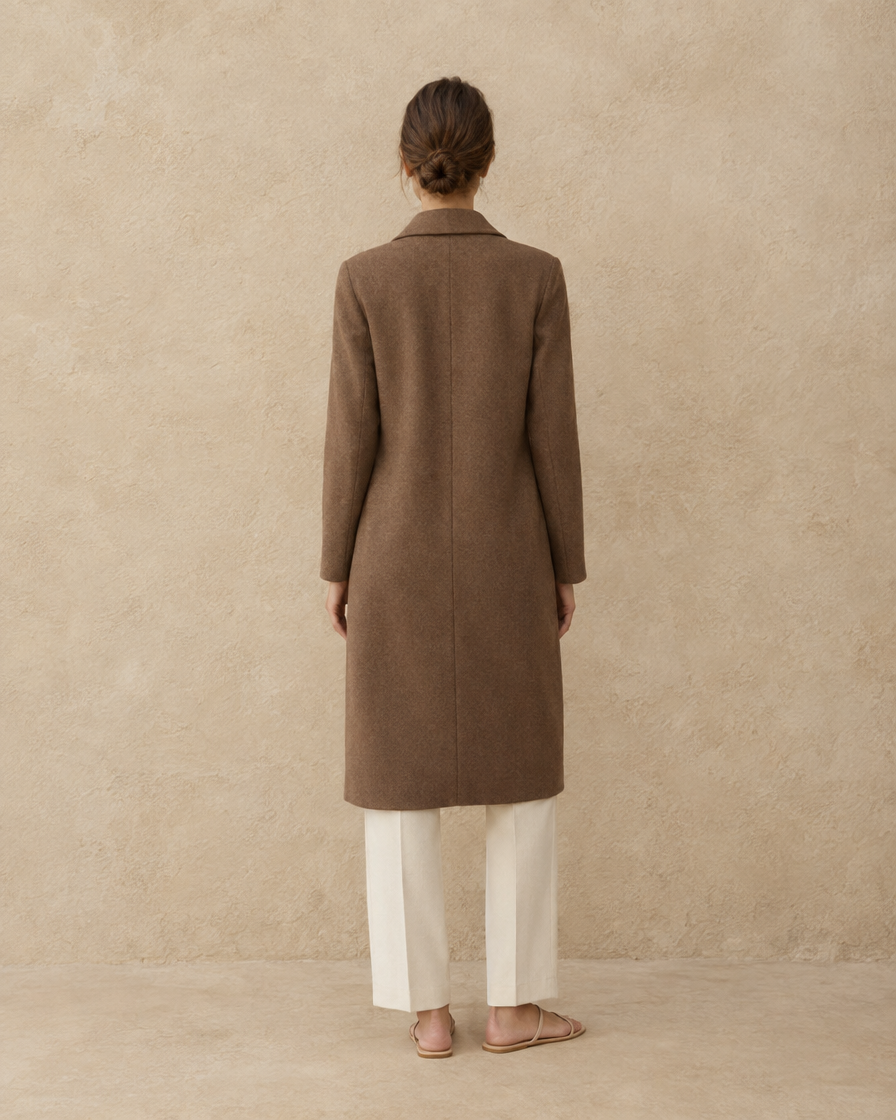 ONORA Chatham Straight-Cut Button-Front Coat — full length back