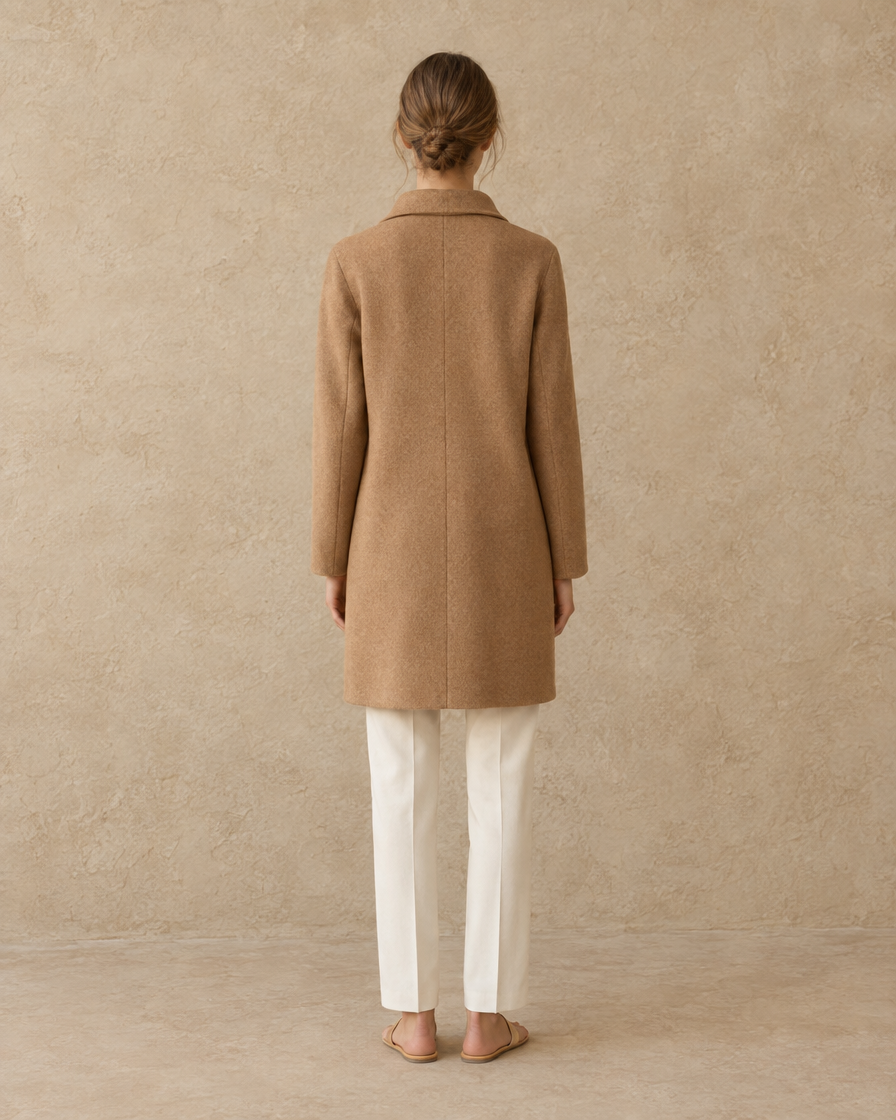 ONORA Clairmont Wool Polo-Collar Coat — full length back