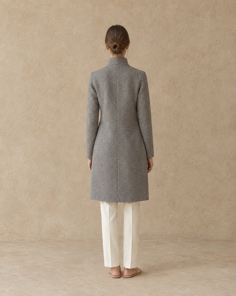 ONORA Donegal Stand-Collar Wool-Blend Coat — full length back