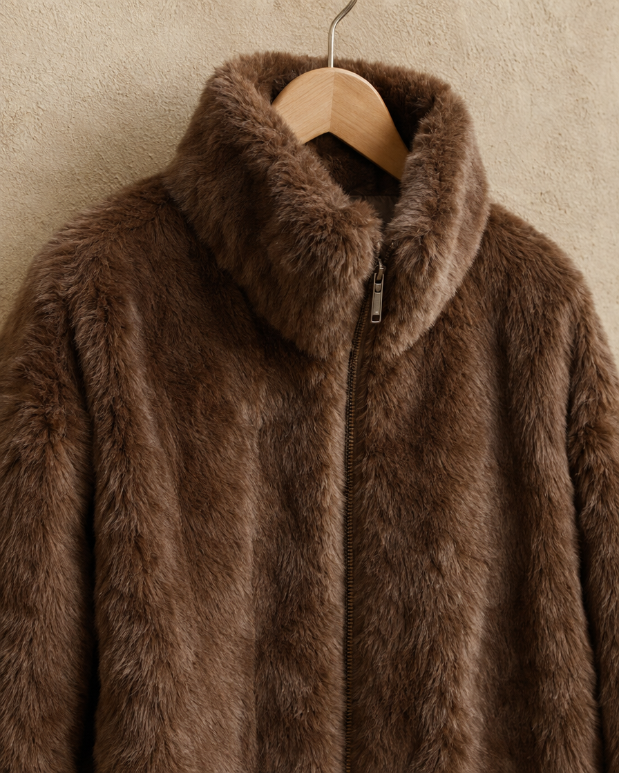 ONORA Kendal High-Collar Faux Fur Coat — high collar and faux fur detail