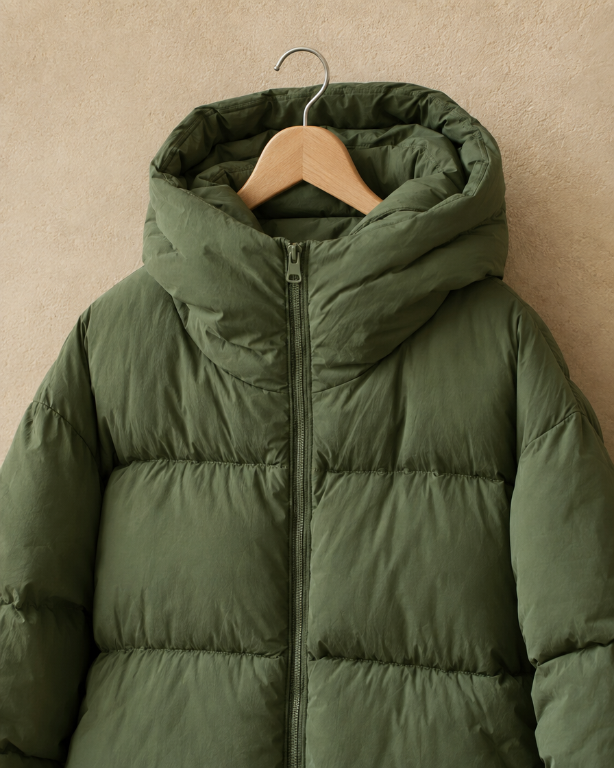 ONORA Women's Oversize Hooded Puffer Coat — hood and quilting detail