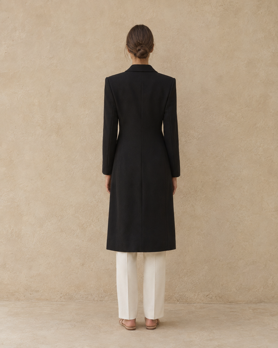 ONORA Women's Longline Double-Breasted Tailored Coat — full length back
