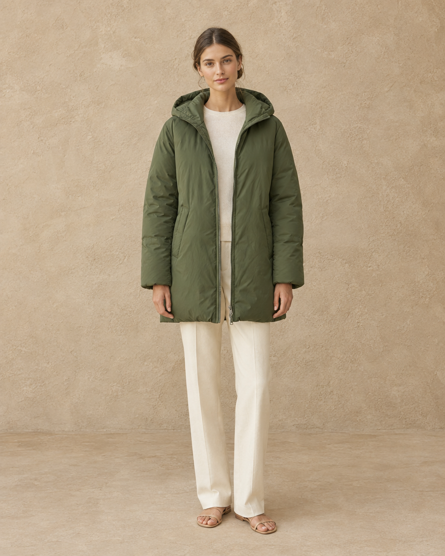 ONORA Women's Oversize Hooded Puffer Coat — full length front, Green