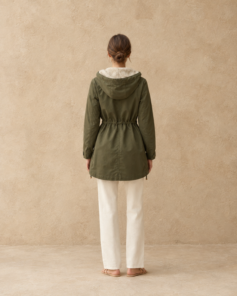ONORA Moab Drawstring-Waist Parka with Lined Hood — full length back