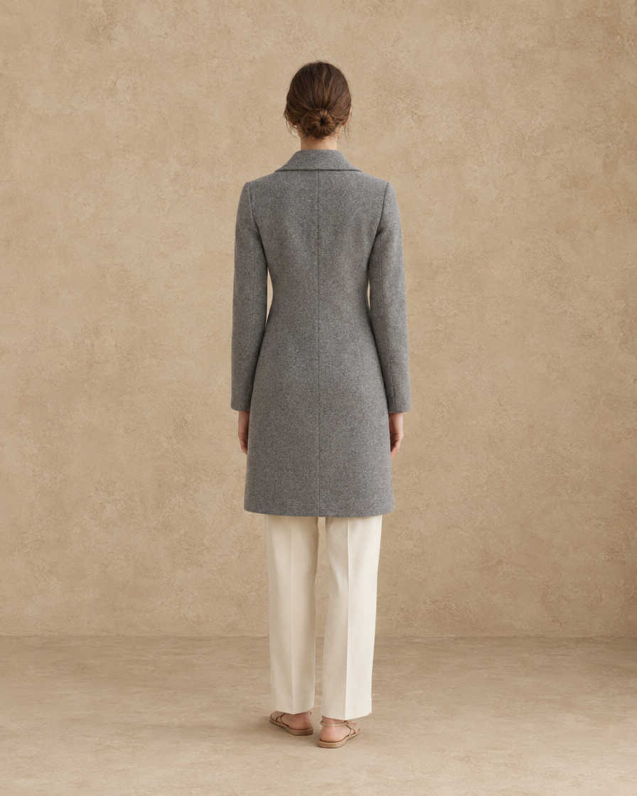 ONORA Morzine Fold-Down Collar Wool-Blend Coat — full length back