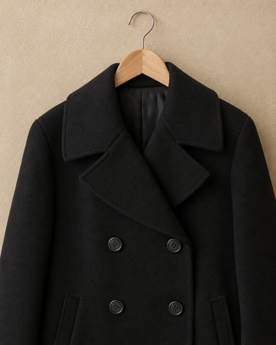 Double-Breasted Coat with Wide Collar — collar and button detail