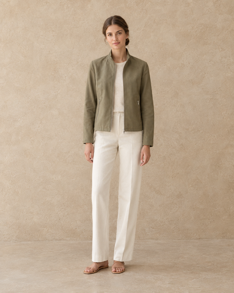 ONORA Women's Stand Collar Zipper Jacket — Khaki