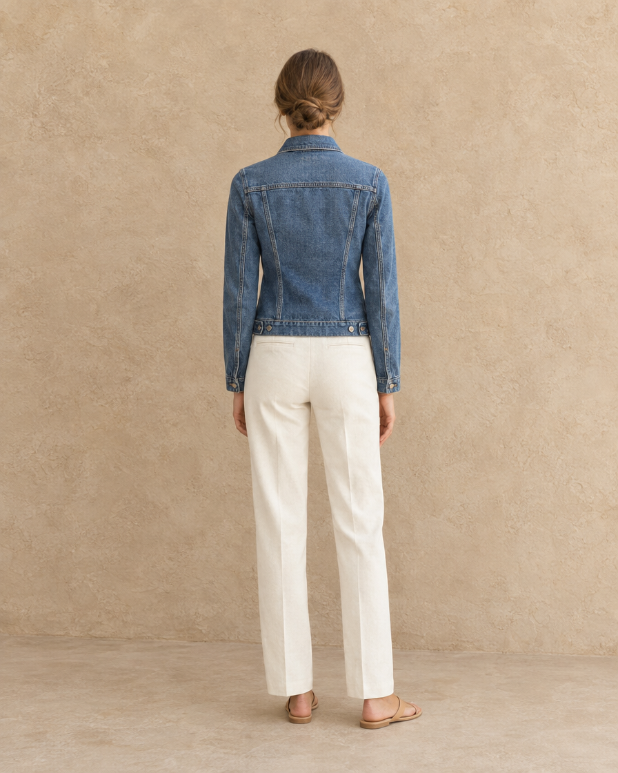 ONORA Women's Slim Fit Denim Jacket — full length back