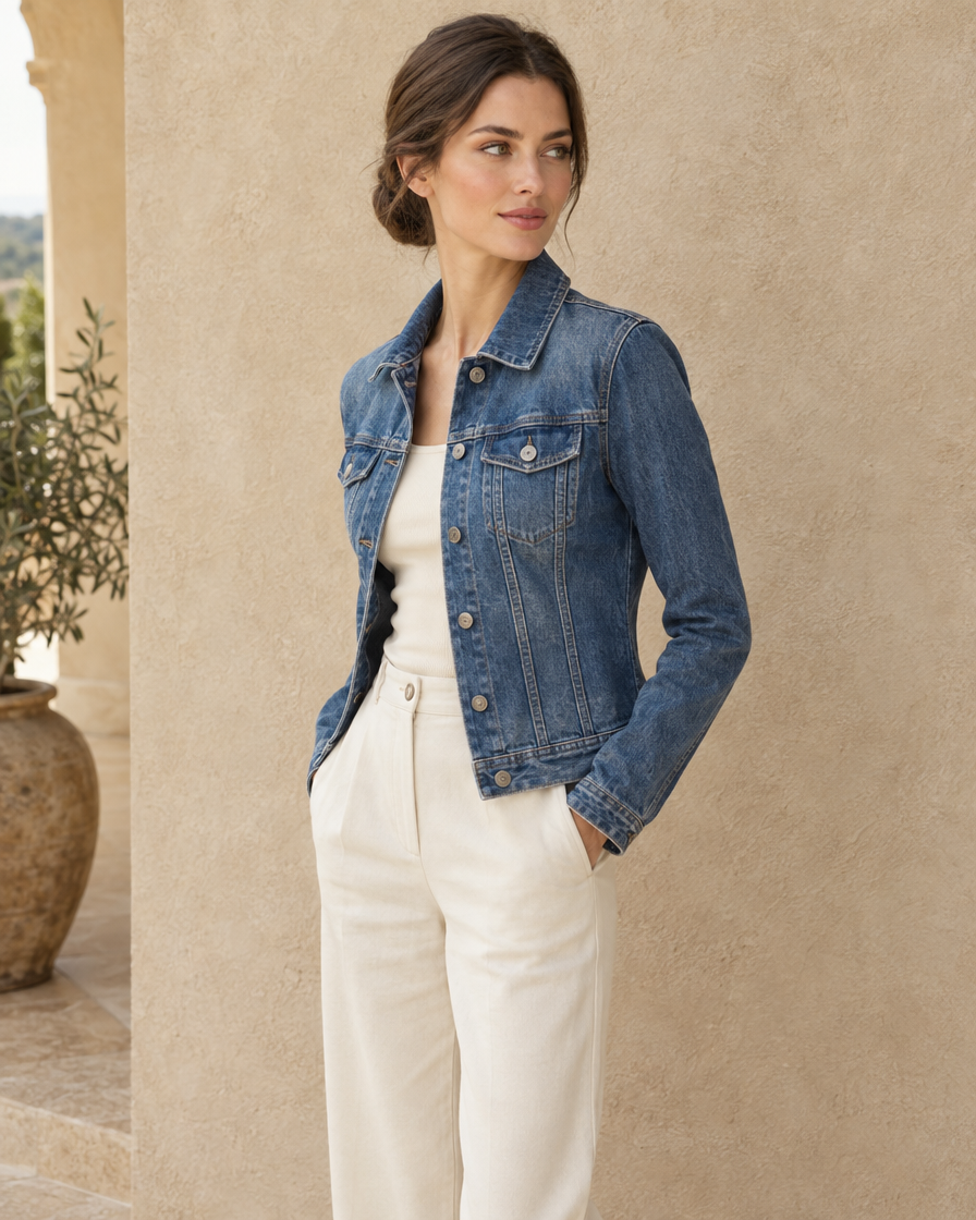 ONORA Women's Slim Fit Denim Jacket — three-quarter view