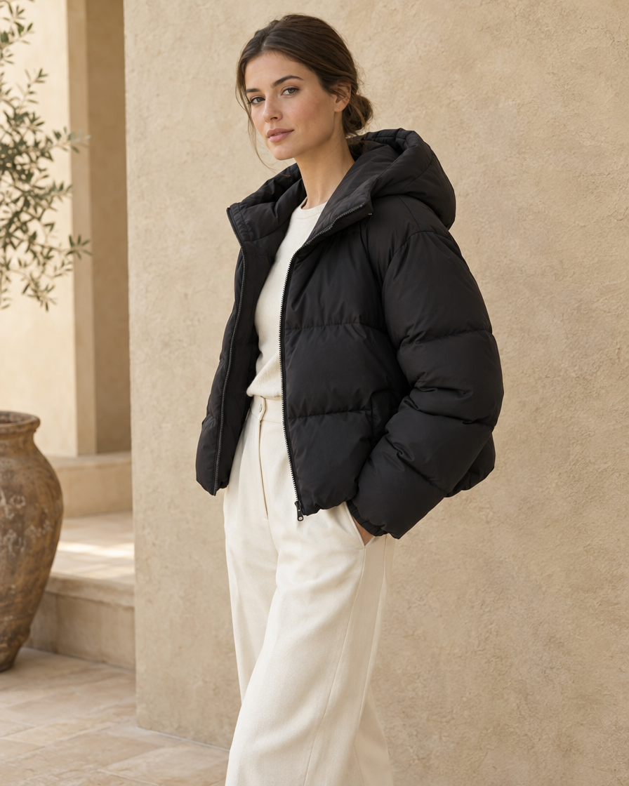 ONORA Women's Oversized Hooded Puffer Jacket — three-quarter view