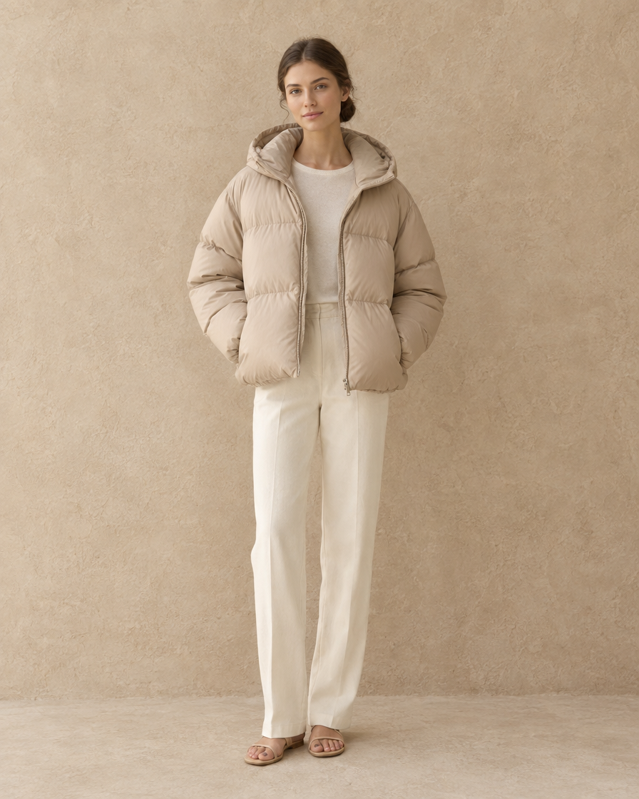 ONORA Women's Oversized Hooded Puffer Jacket — Beige