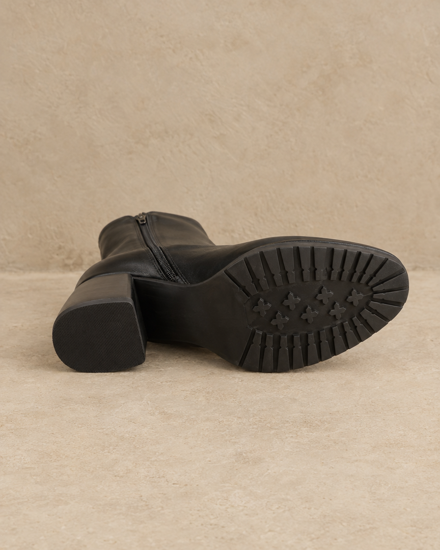 Sleek Ankle Boots with Low Block Heel — treaded outsole
