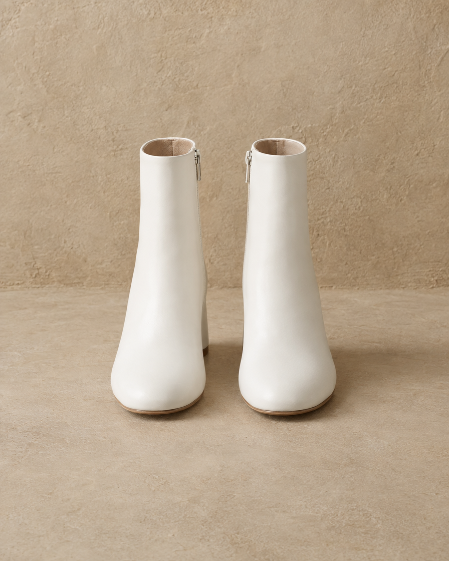 Sleek Ankle Boots with Low Block Heel — White