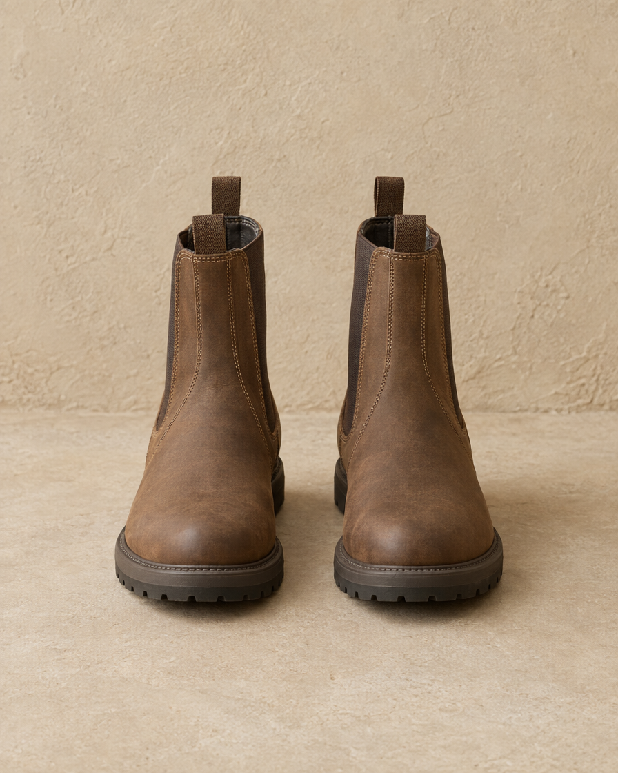Women's Chelsea Boots with Elastic Panels and Pull Tabs — Brown