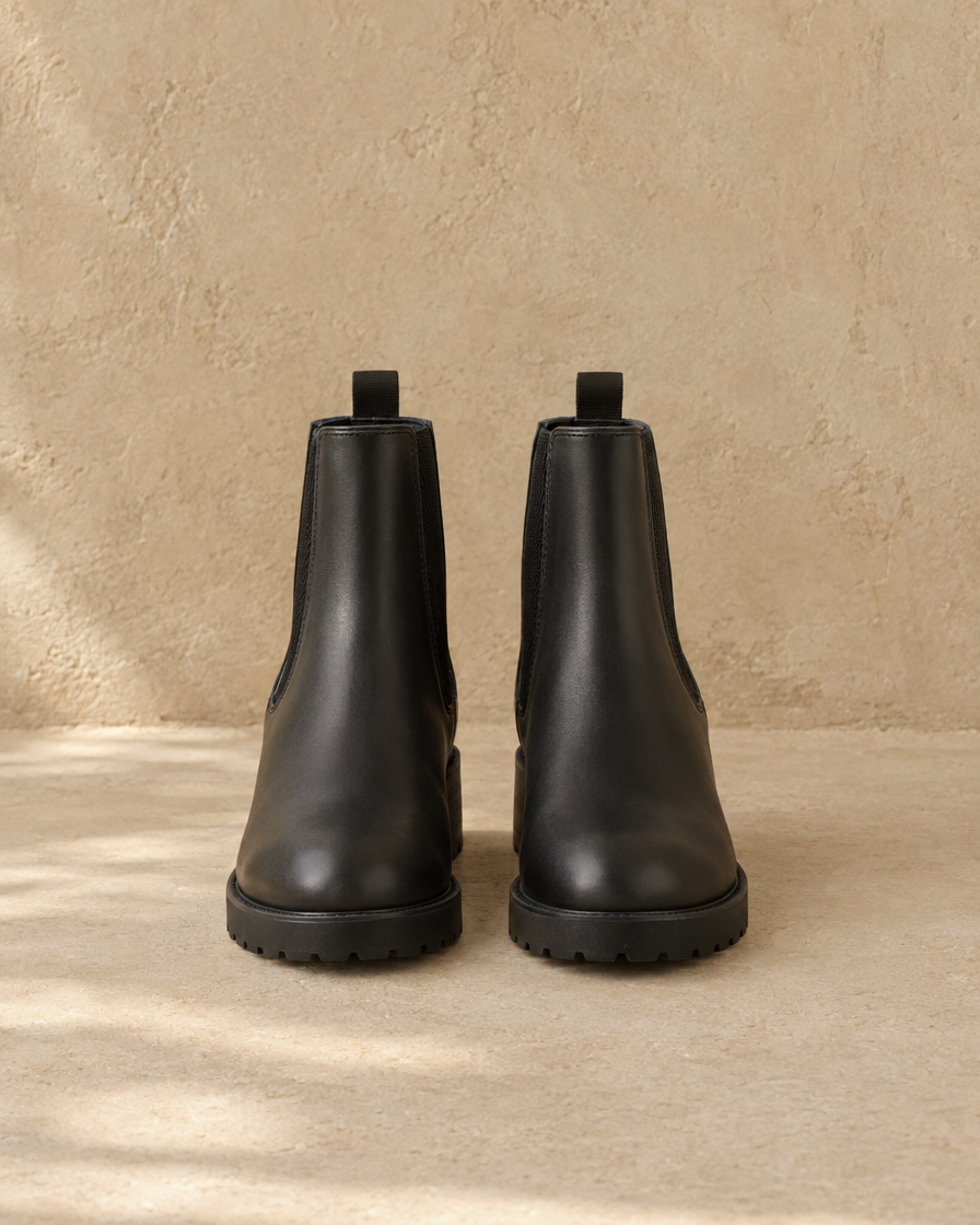 Chelsea Ankle Boots with Low Block Heel and Zip — pair, front view, Black